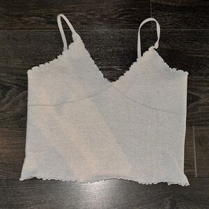 Ambiance Light Gray Ribbed Scallop Trim Tank Top